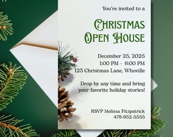 Christmas Open House Invitation • Editable Holiday Event Template • Printable Pine Cone Winter Card • Instant Download