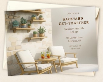 Backyard Party Invitation Template, Summer Patio Invite, Outdoor Dinner Party, Editable Garden Get Together Invite