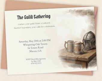 Guild Gathering Invitation, Fantasy Birthday Party, Tavern Celebration Invite, DnD Party, Editable PDF
