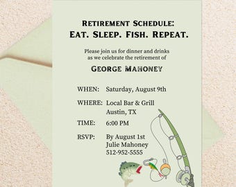 Fishing Retirement Party Invitation Template, Editable Fisherman Retirement Invite, Eat Sleep Fish Repeat Retirement Party Invite