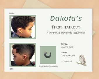 Owl First Haircut Keepsake, Baby First Haircut Certificate, Before After Haircut Memory, Woodland Owl Milestone Printable