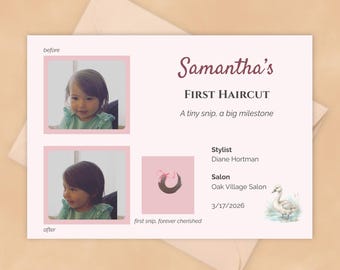 First Haircut Keepsake Template, Baby First Hair Memory Card, Editable Milestone Keepsake, Before After Haircut Printable
