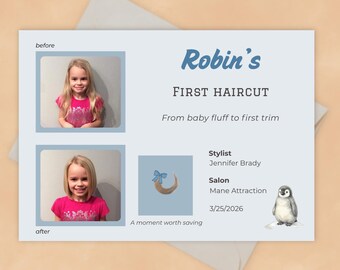 Penguin First Haircut Keepsake, First Haircut Memory Template, Baby First Trim Milestone, Arctic Nursery Keepsake