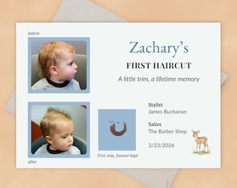 First Haircut Keepsake Template, Editable Haircut Memory, Baby Boy First Trim Record, Before and After Photo Keepsake