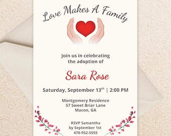 Love Makes a Family Adoption Invitation, Adoption Celebration Invite, Printable Adoption Party Invitation, Forever Family Celebration