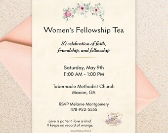 Women's Fellowship Tea Invitation, Church Women's Event Invite, Ladies Ministry Luncheon, Mother's Day Tea