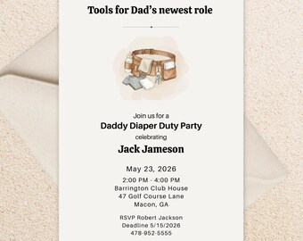 Daddy Diaper Duty Invitation Template, Diaper Party Invite, Dad Baby Shower Invitation, Men's Baby Shower, Tool Theme Invite