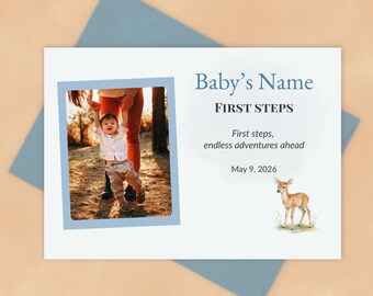 First Steps Keepsake Printable, Editable Baby Milestone Poster, Personalized First Walking Memory Print, Baby Photo Keepsake PDF
