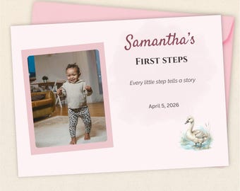 First Steps Keepsake Sign, Editable Baby Milestone Poster, First Steps Photo Keepsake, Baby Memory Printable