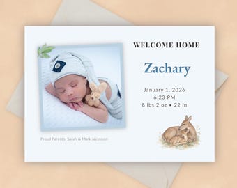 Editable Deer Birth Announcement Template, Woodland Baby Announcement, Forest Nursery Theme, Neutral Baby Reveal