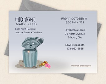 Midnight Snack Club Invitation Template, Late Night Party Invite, Editable Sleepover or Game Night Invite, Pajama Party Printable