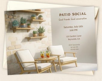 Patio Social Invitation Template, Garden Party Invite, Outdoor Entertaining Invitation, Editable PDF Invitation