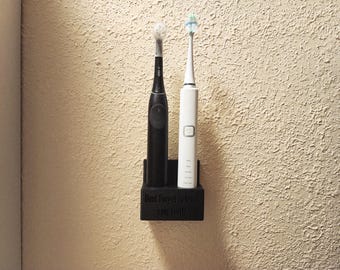 Engraved Toothbrush Holder – Custom Message | Dual Electric Toothbrush Stand | Wall Mounted Holder | Bathroom Gift Idea