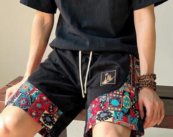Shorts Mens Embroidered Drawstring Summer Beach Wear