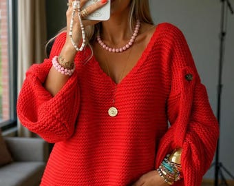 Sweater V Neck Knit Button Warm Fall Winter Top