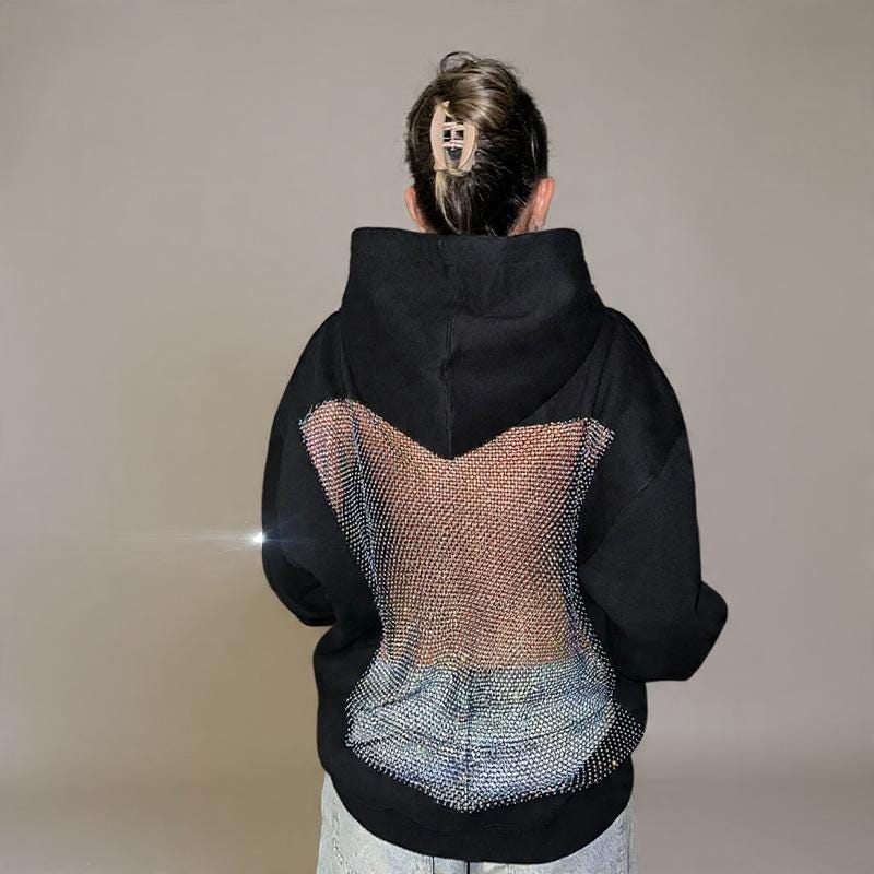 Sweatshirt Backless Mesh Hoodie – Gothic Y2K Shiny Top - Etsy Israel