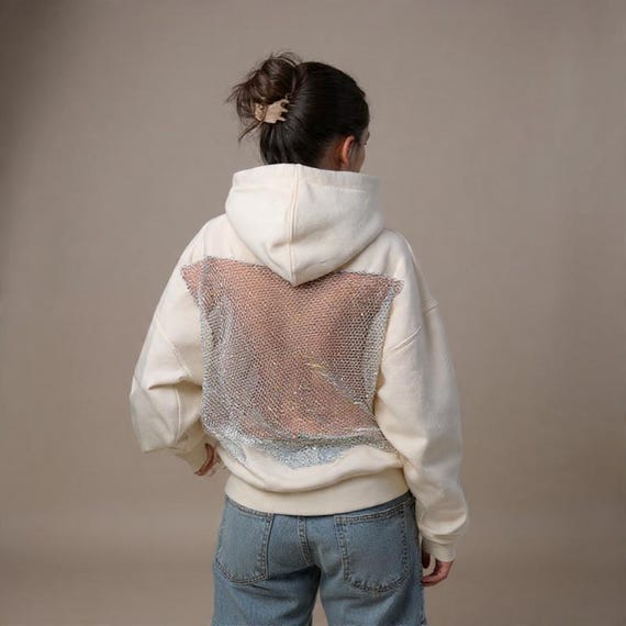 トップス 00s archive sheer glitter hooded shirt Sweatshirt Backless Mesh Hoodie – Gothic Y2K Shiny Top - Etsy