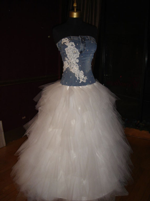 Items Similar To Denim Lace And Tulle Wedding Dress On Etsy