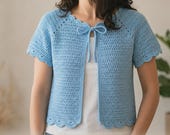 Cropped Spring Cardigan Crochet Pattern | Lacy Mesh Raglan | XS–2XL PDF
