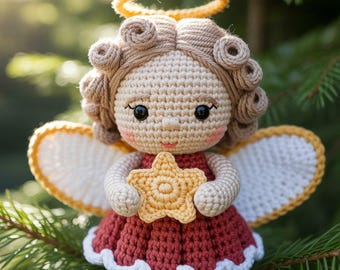 Handmade Crochet Angel Doll – Red Dress Amigurumi Christmas Decoration