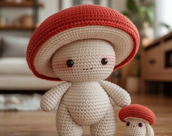 Handgemachtes Häkelpilz-Plüschtier - Süße Amigurumi-Pilzpuppe, gemütliches Kawaii-Dekorgeschenk