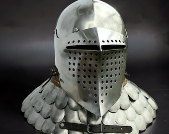 Functional Medieval Bascinet Armor Helmet – 18G Steel Knight Helmet for LARP & Collectors