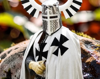 Capacete de Cavaleiro Teutônico Alado | Elmo Templário de Aço para Cosplay de Cruzado, LARP
