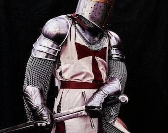 Wearable Knight Suit of Armor – Crusader Full Body Cosplay Costume, Larp Helmet, Halloween Display