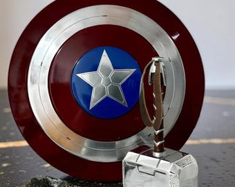 Metal Captain America Shield & Thor Hammer Replica Set – Cosplay, Collectors Wall Decor
