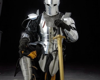 Disfraz de armadura medieval Barbuta – Traje de caballero de acero de calibre 18 para LARP y recreación histórica, cosplay