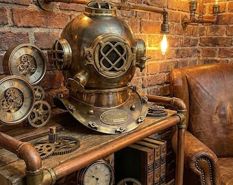 Réplica do Capacete de Mergulho Mark V em Aço Maciço – Decoração Náutica da Marinha dos EUA, Fantasia para LARP