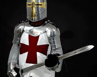 Armadura completa de caballero cruzado medieval – Disfraz de guerrero templario listo para la batalla para cosplay