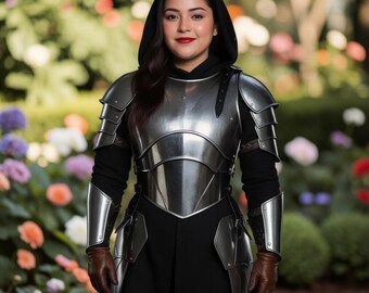 Conjunto de armadura de cavaleiro medieval em aço polido – Traje de guerreiro feito à mão para LARP e cosplay.