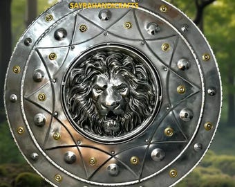 Epic Lion Battle Shield – Medieval Metal Shield for Cosplay, LARP & Collectibles Halloween Gift
