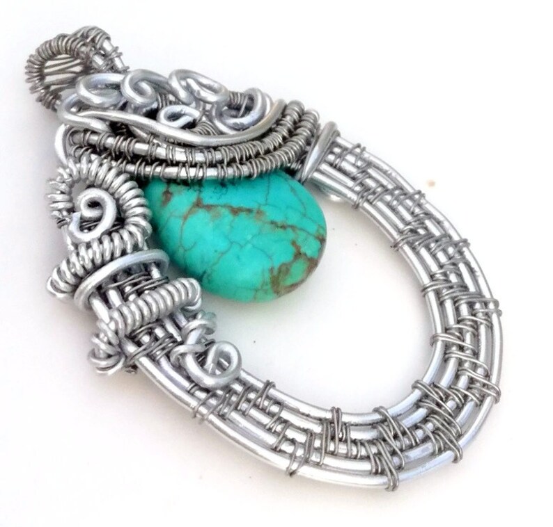 Wire wrapped pendant Handmade Turquoise jewerly Wirewrapping Bohemian Oneofakind
