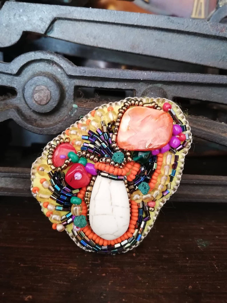 Brooch Bohemian brooch DIY brooch Bead embroidery Freeform brooch Embroidery brooch Beading jewelry DIY jewelry Handmade broochBeaded brooch