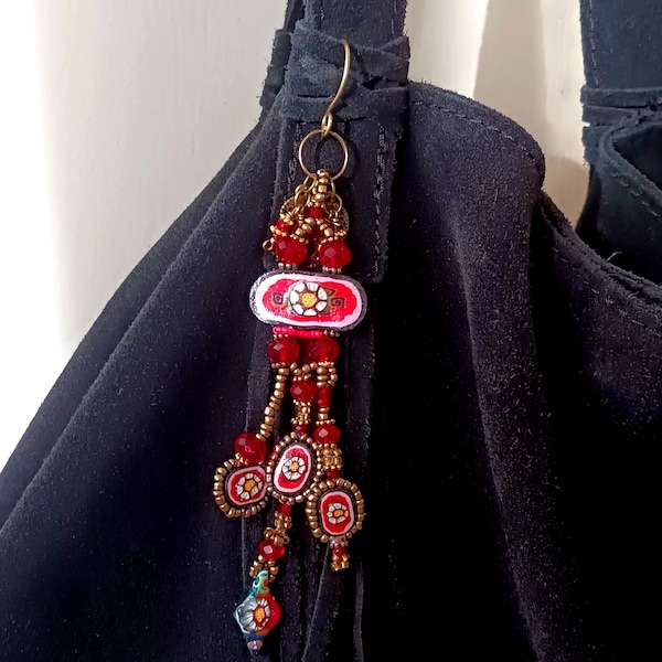 Bag Accessories Bag tassel Tasel for bag Keychain Tassel key rings Cute decorations Gift idea Oneofakind Bohostyle Polymerclay beads Boho