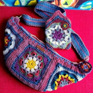 Granny Square Crossbody Bum Bag Crochet Crochet Fanny Pack Crochet Waist Bag Crochet Festival Bag Daisy Free Bag  Everyday Accessory