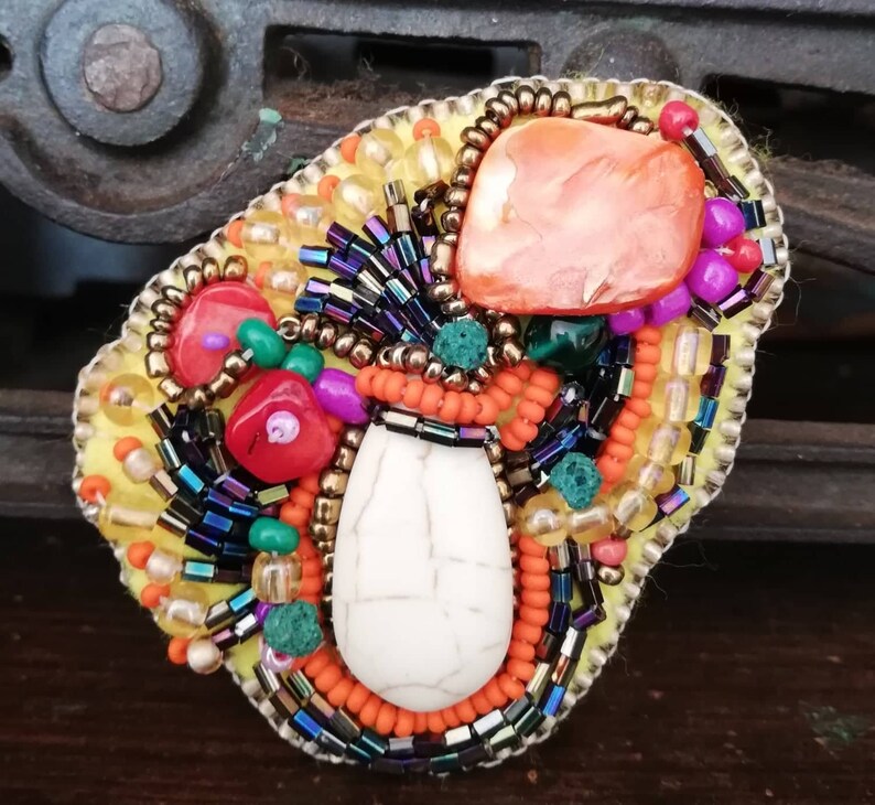 Brooch Bohemian brooch DIY brooch Bead embroidery Freeform brooch Embroidery brooch Beading jewelry DIY jewelry Handmade broochBeaded brooch