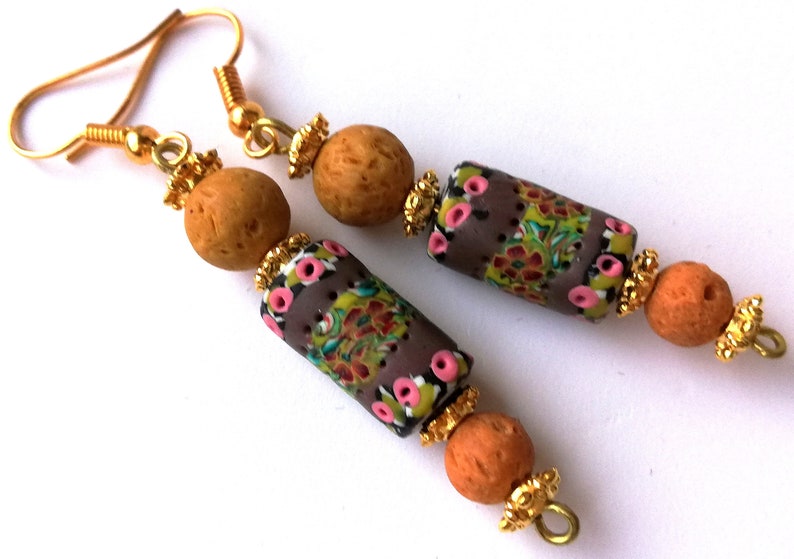 Polymerclay Earrings Handmade Artisan Boho Earrings Colorful Oneofakind Earrings