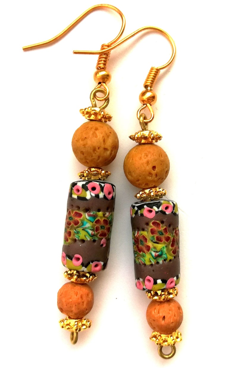 Polymerclay Earrings Handmade Artisan Boho Earrings Colorful Oneofakind Earrings