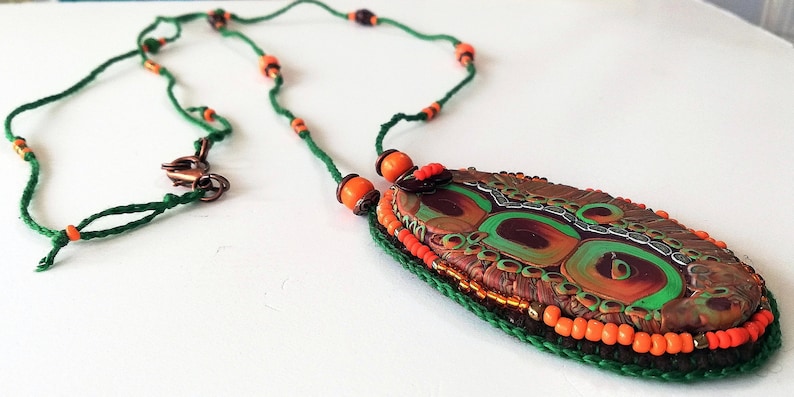 Polymer clay necklace Vibrant colors Statement necklace Bohochic Gift forher Wearable art  Oneofakind necklace Bohemian jewelry Hanmade 