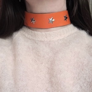 1970s Orange Dog Collar or Human Choker Necklace with Star Studs image 1
