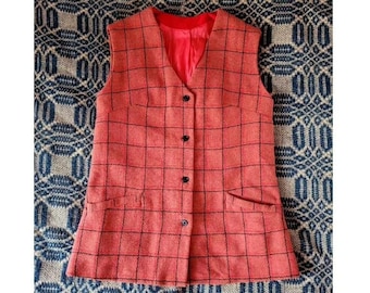 1960s Red Plaid Wool Vest S