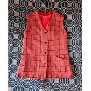 1960s Salmon, Red, and Black Plaid Wool Vest S