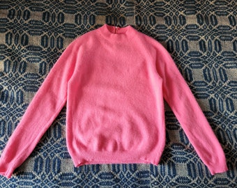 1960s Neon Pink Angora Mock Neck S