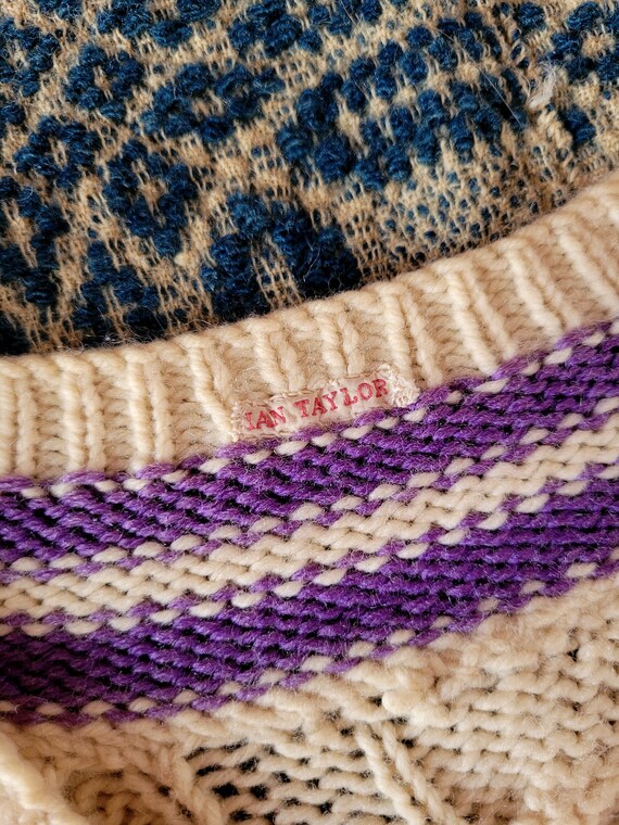 1950s Handknit Purple and Ecru Tennis Sweater XS S - image 2