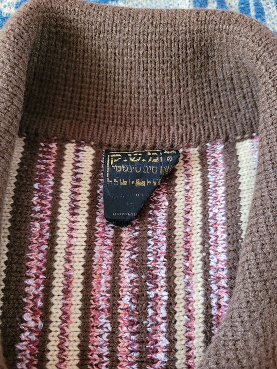 1970s Brown Striped Collared Cardigan L - image 4