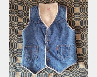 1970s Levi's Orange Tab Faux Shearling Denim Vest M