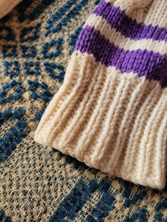 1950s Handknit Purple and Ecru Tennis Sweater XS S - image 6